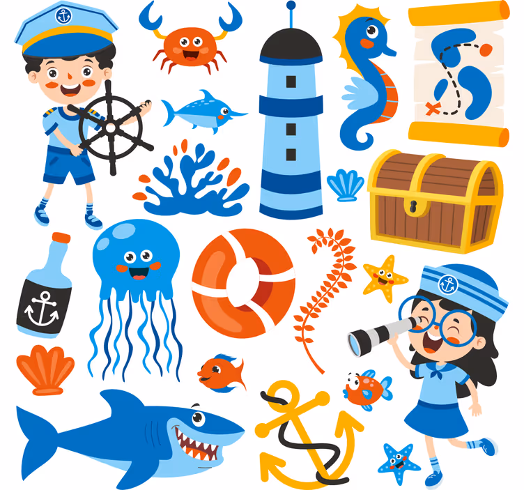Rulou geam pentru copii pirați și viață marină - TenStickers