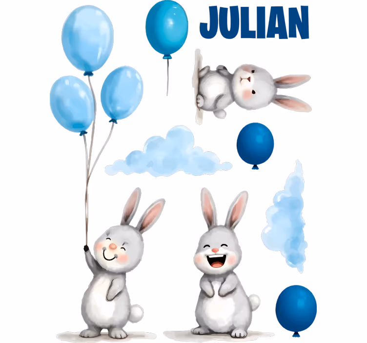 Rulou geam pentru copii baloane albastre cu iepurași - TenStickers