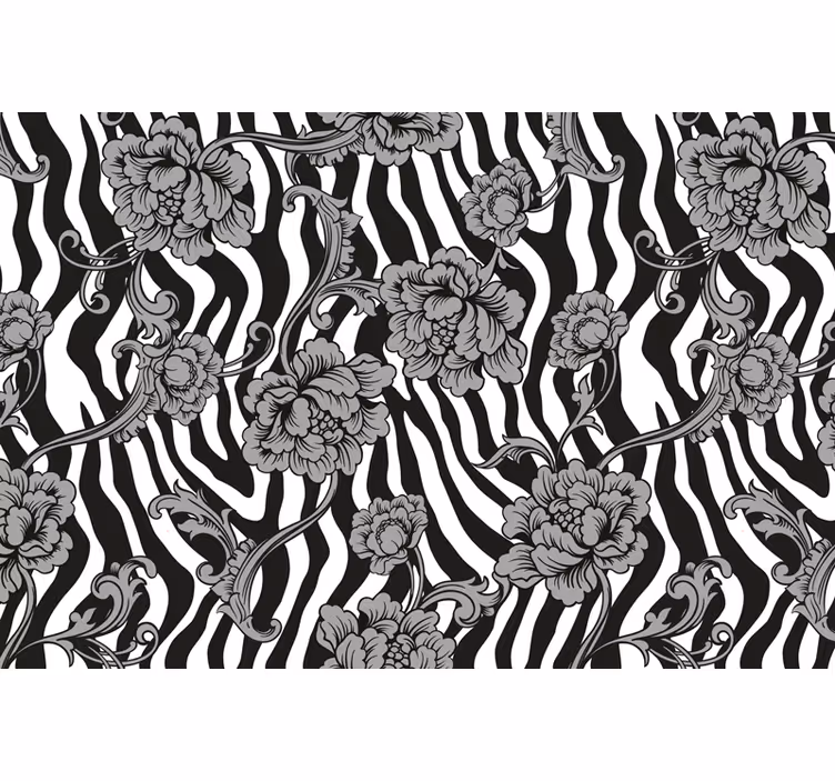 Rulou geam negru cu imprimeu zebra și flori ornamentale - TenStickers