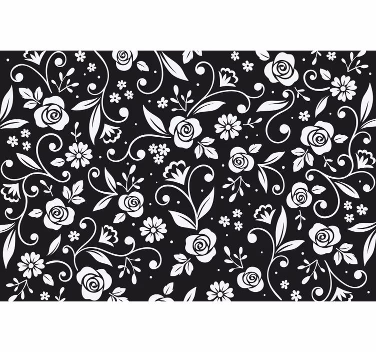 Rulou geam negru cu model abstract de flori albe - TenStickers