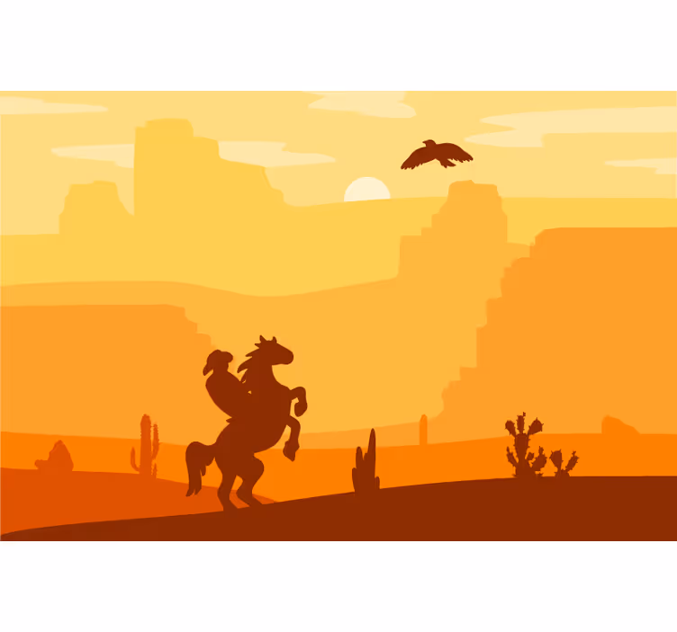 Rulou geam portocaliu peisaj de cowboy - TenStickers