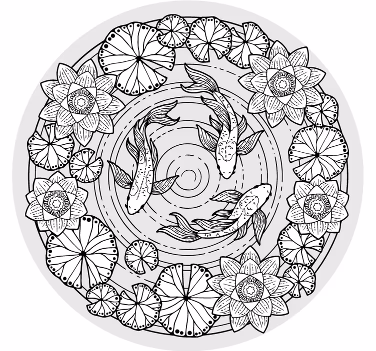 Rulou geam cameră lotus și pești koi - TenStickers