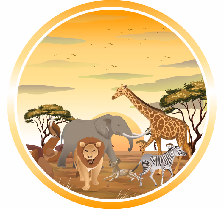 Rulou geam pentru copii animale africane cu plante - TenStickers