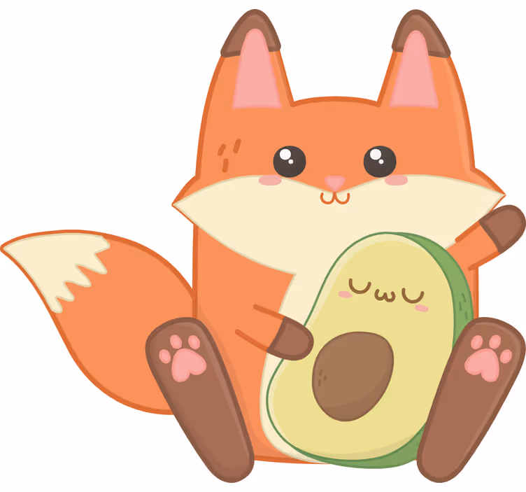 Rulou geam pentru copii vulpe kawaii cu avocado - TenStickers