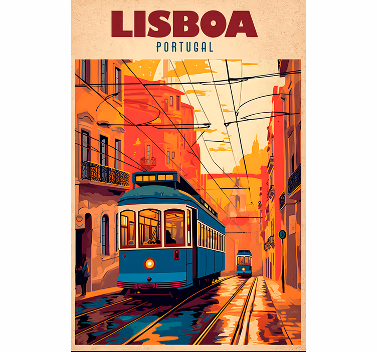 Rulou geam vintage ilustrație tramvai lisabona - TenStickers