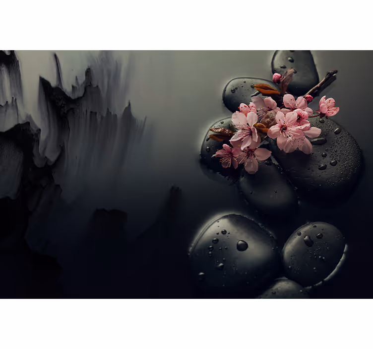 Rulou geam baie flori elegante cu pietre zen - TenStickers