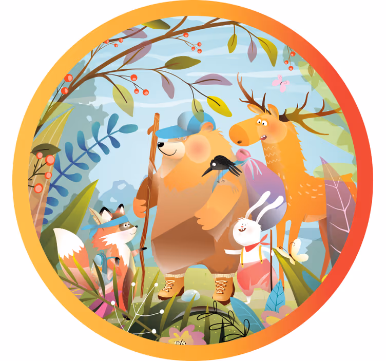 Rulou geam distracție prieteni animale în pădure - TenStickers