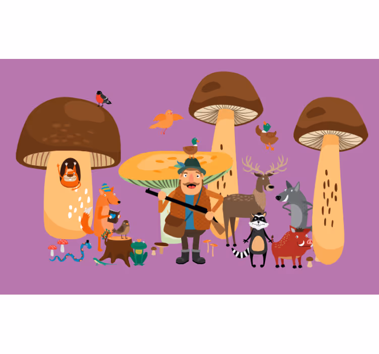 Rulou geam distracție păsări în pădurea de ciuperci - TenStickers
