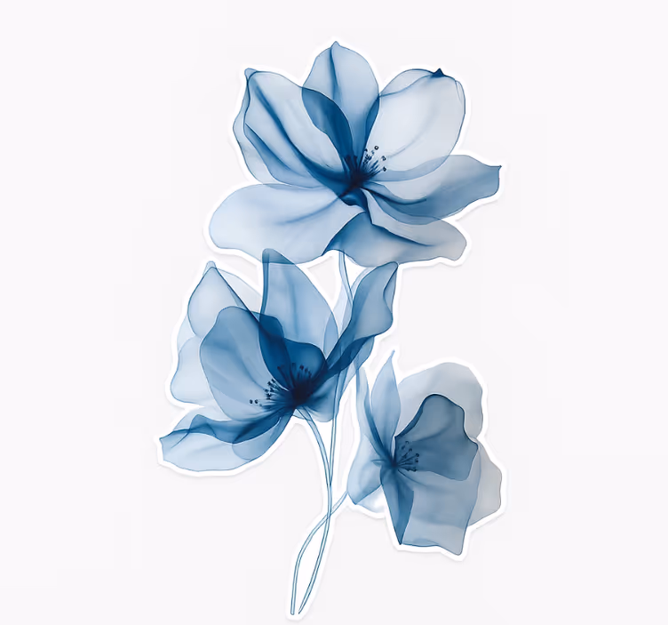Rulou geam flori flori albastre translucide - TenStickers