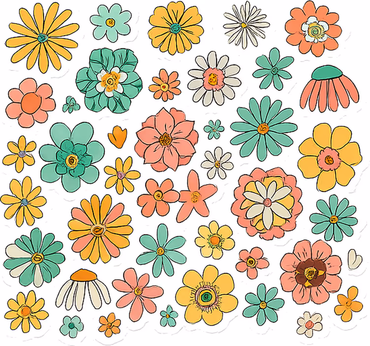 Rulou geam flori colecție florală retro colorată anii '70 - TenStickers
