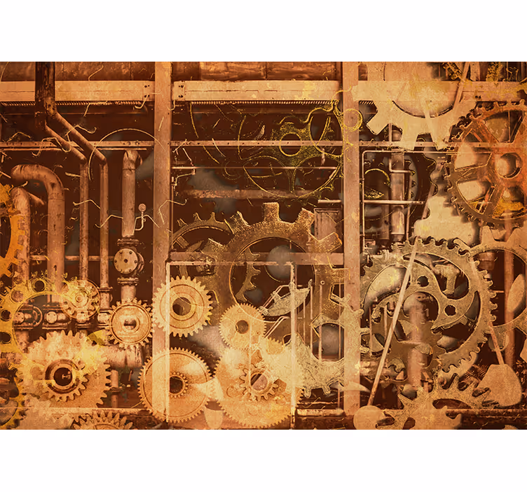 Rulou geam rustic țevi industriale retro 3d aurii - TenStickers