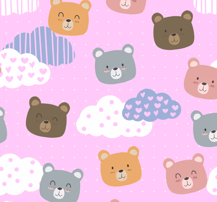Rulou geam copil urs minimalist pe fundal roz - TenStickers