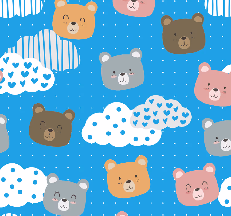 Rulou geam copil urs minimalist cu zâmbet pe fundal albastru - TenStickers