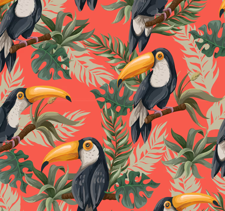 Rulou geam coridor tapet cu tucani tropicali - TenStickers