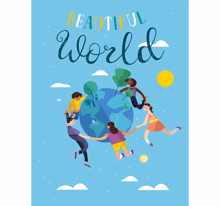 Rulou geam harta lumii ilustrație armonioasă a globului - TenStickers