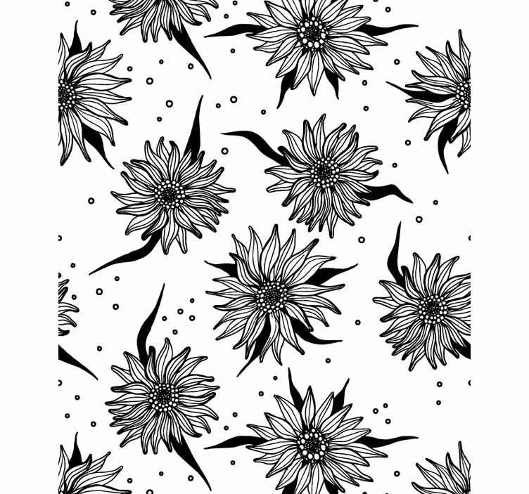 Rulou geam floral floarea soarelui alb-negru - TenStickers