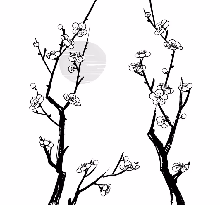 Rulou geam flori și plante silueta ramuri înflorite - TenStickers