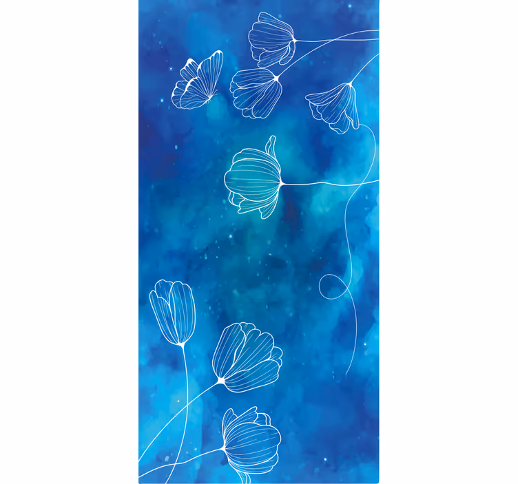Rulou geam floral siluete albastre elegante - TenStickers