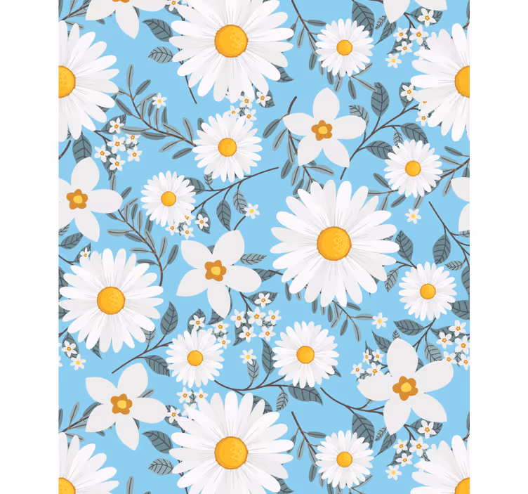 Model de flori de margaretă fundal albastru Rulouri - TenStickers