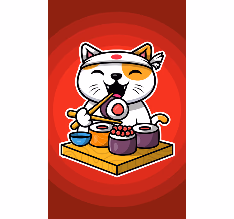 Rulou geam animale sushi de pisică fericită - TenStickers