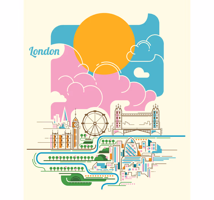 Rulou geam harta lumii vedere la orizontul londrei - TenStickers