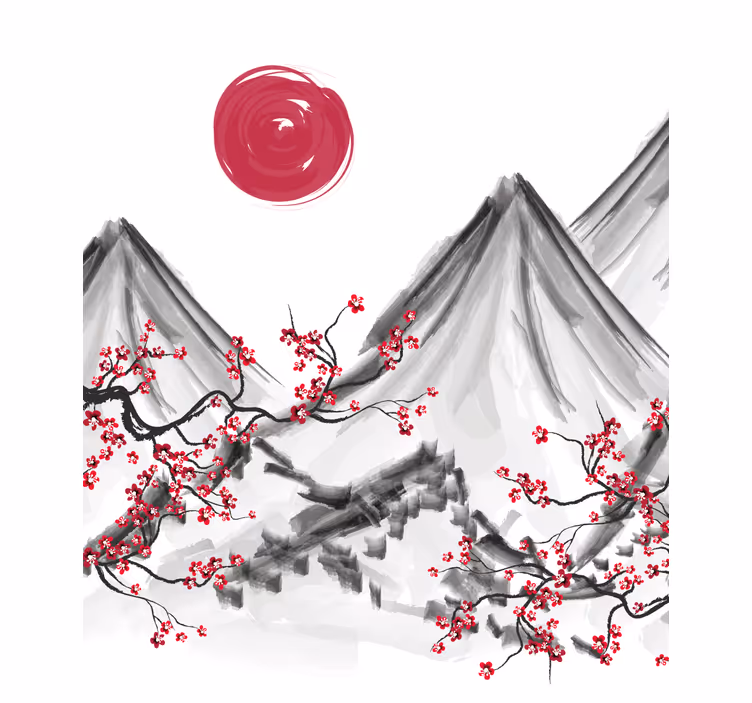 Pictură în stil japonez roșu la soare - TenStickers