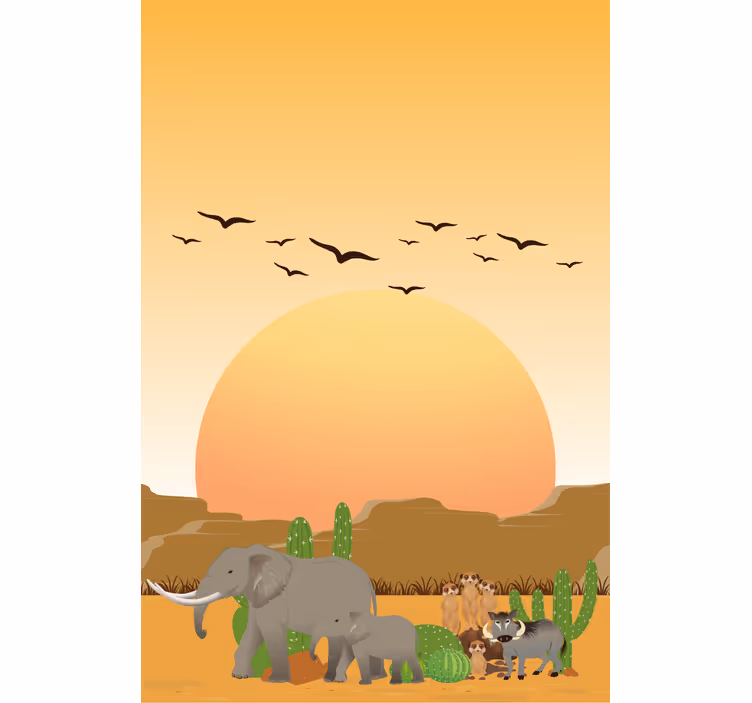 Rulou geam animale scena apusului din savana - TenStickers