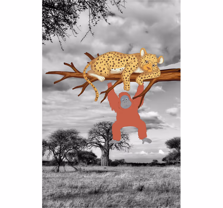 Rulou geam animale leopard și urangutan - TenStickers
