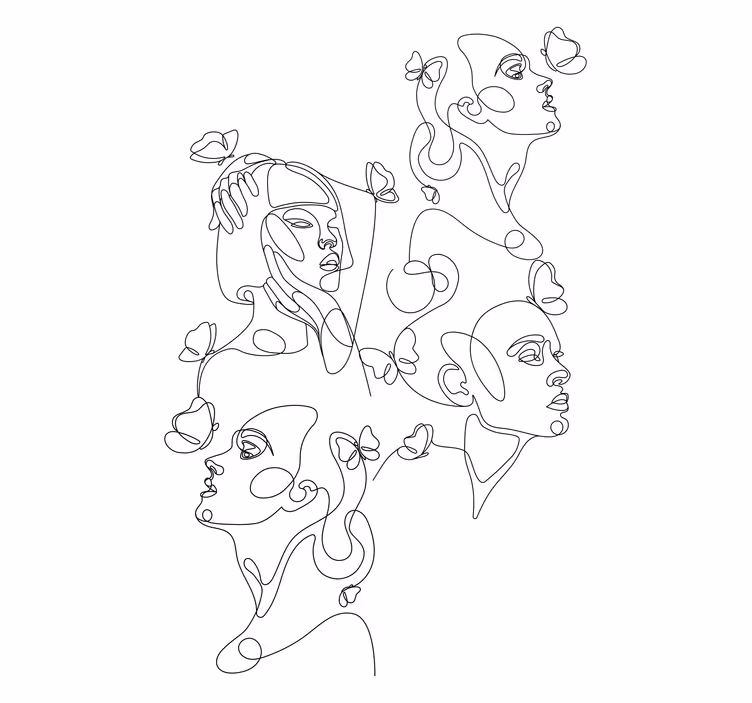 Rulou geam cu desene fețe de artă în linie - TenStickers