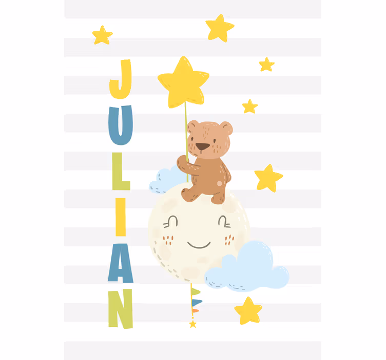 Rulou geam pentru copii urs ținând stea cu nume - TenStickers