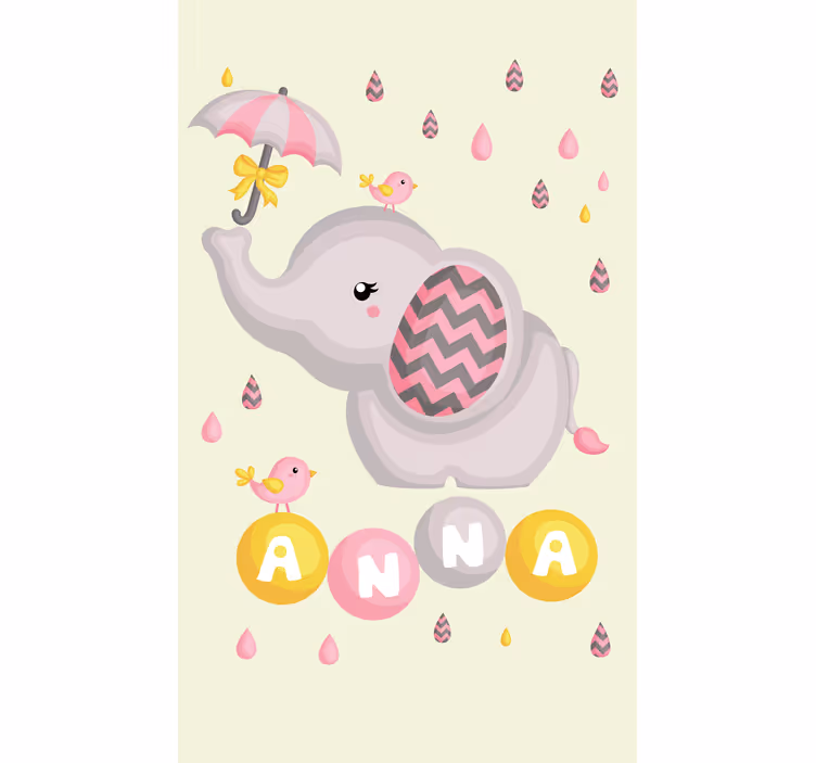 Rulou geam pentru copii pui de elefant cu nume si umbrela - TenStickers