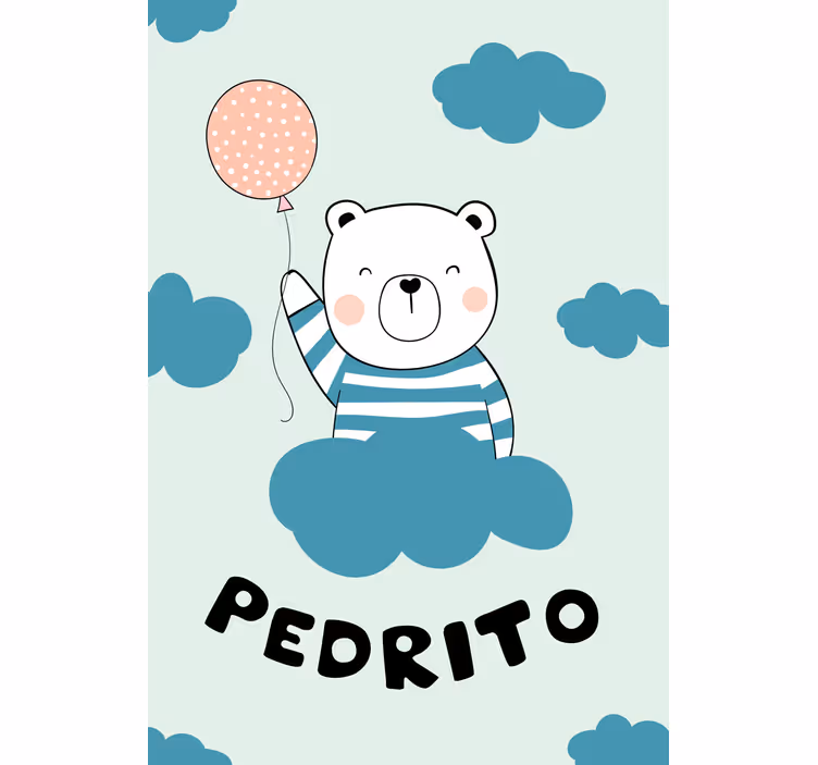 Rulou geam copil urs cu balon și nume - TenStickers