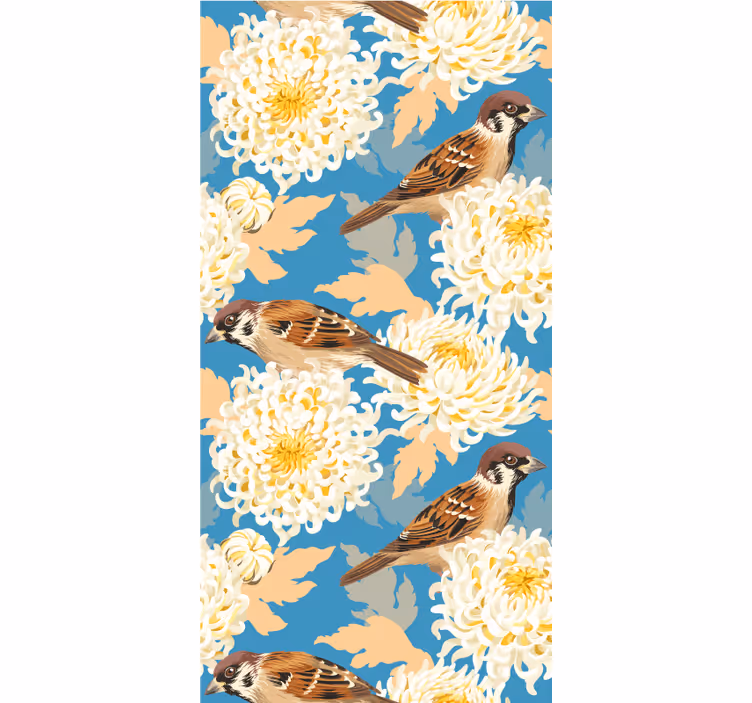 Rulou geam animale flori colorate și vrăbii - TenStickers
