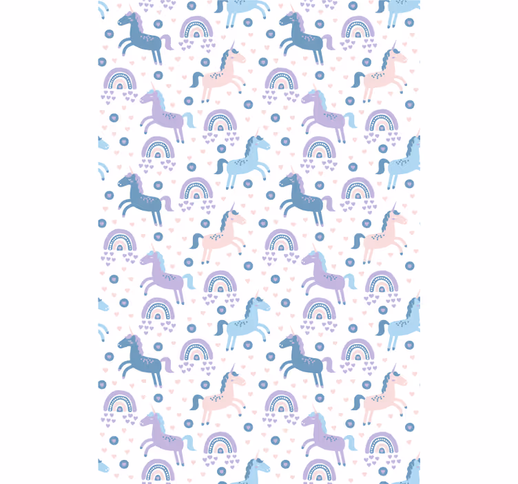Rulou geam pentru copii unicorni albaștri și curcubee - TenStickers