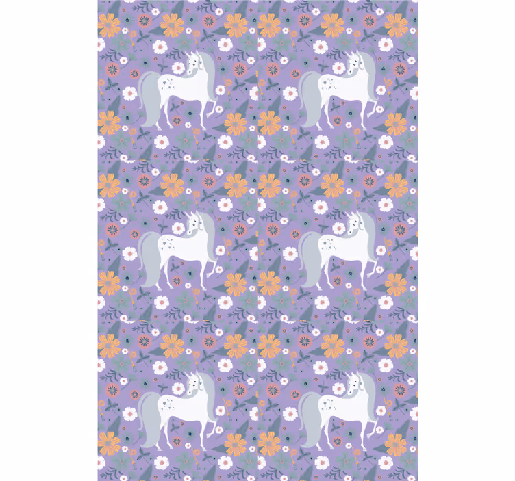 Rulou geam pentru copii unicorni și flori violete - TenStickers