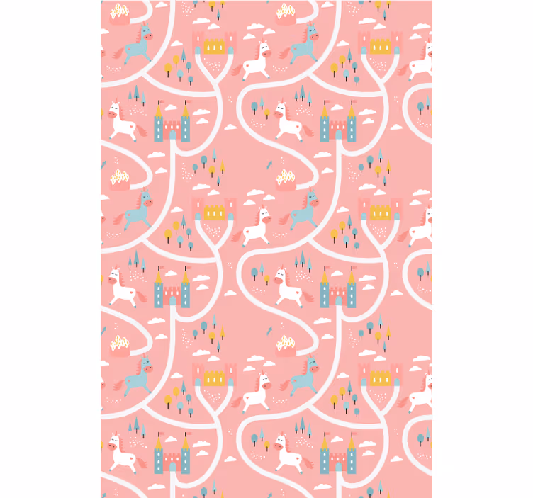 Unicorni de desene animate roz castele pictura Rulouri - TenStickers