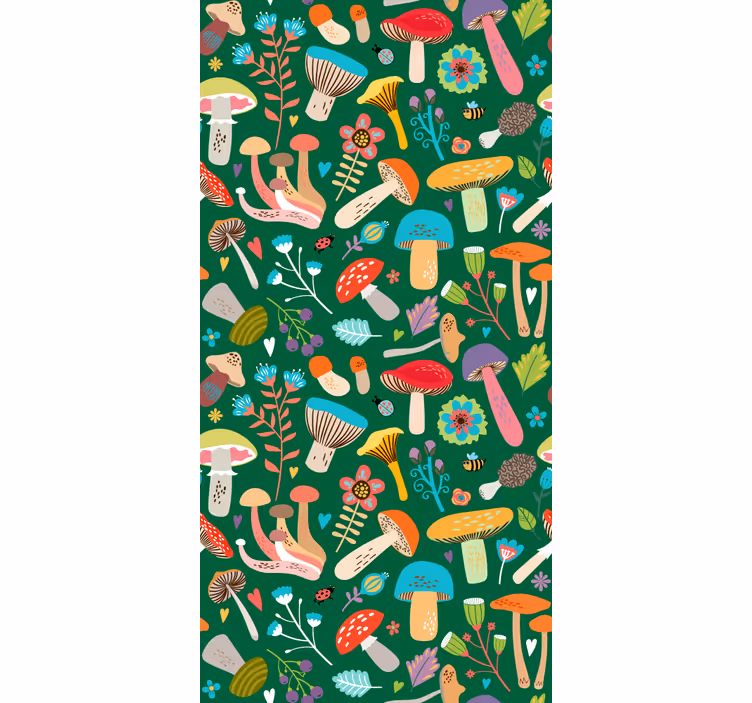 Rulou geam flori și plante motiv vibrant de ciuperci - TenStickers