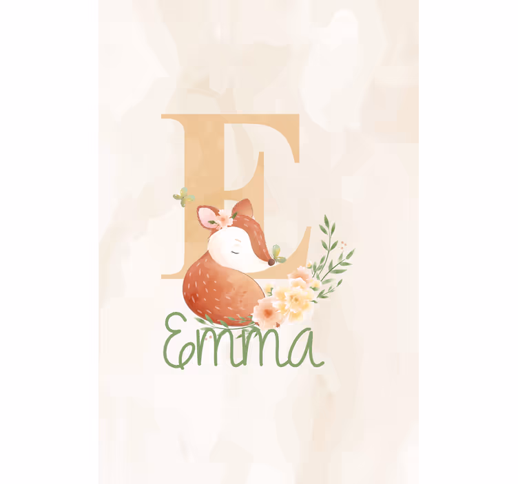 Rulou geam pentru copii vulpe cu inițială și nume - TenStickers