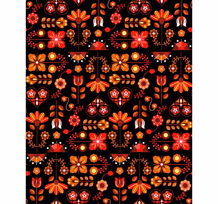 Rulou geam floral arta populara portocalie - TenStickers