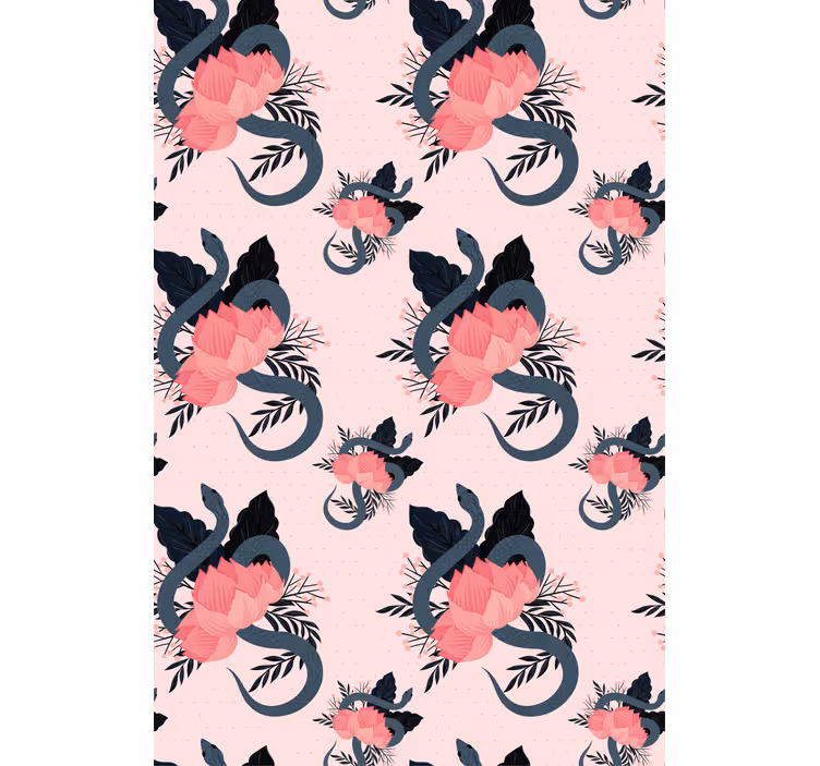 Rulou geam flori și plante design floral și șarpe - TenStickers
