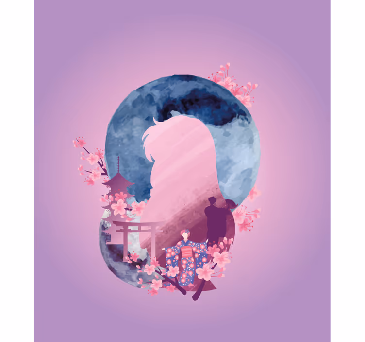 Rulou geam romantic scenă de flori siluete - TenStickers