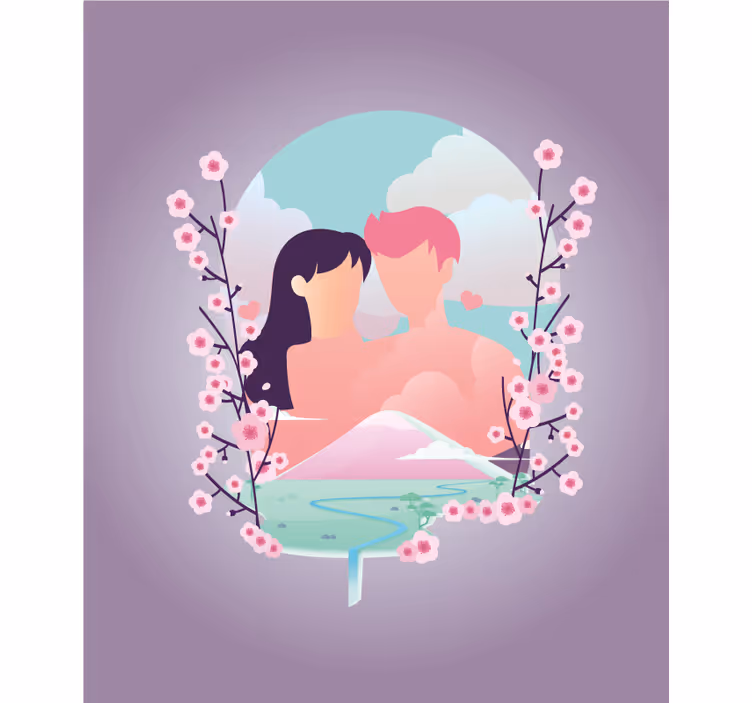 Rulou geam romantic cuplu în mijlocul înfloririi - TenStickers
