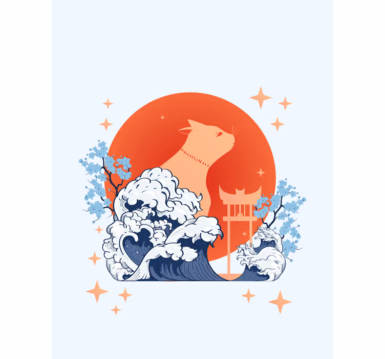 Rulou geam animale pisica cu valuri - TenStickers