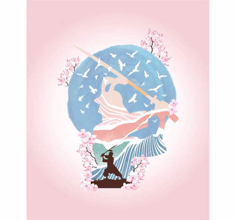 Rulou geam cu desene silueta elegantă de samurai - TenStickers
