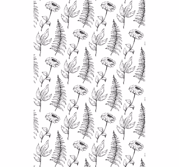 Rulou geam flori și plante design floral alb-negru - TenStickers