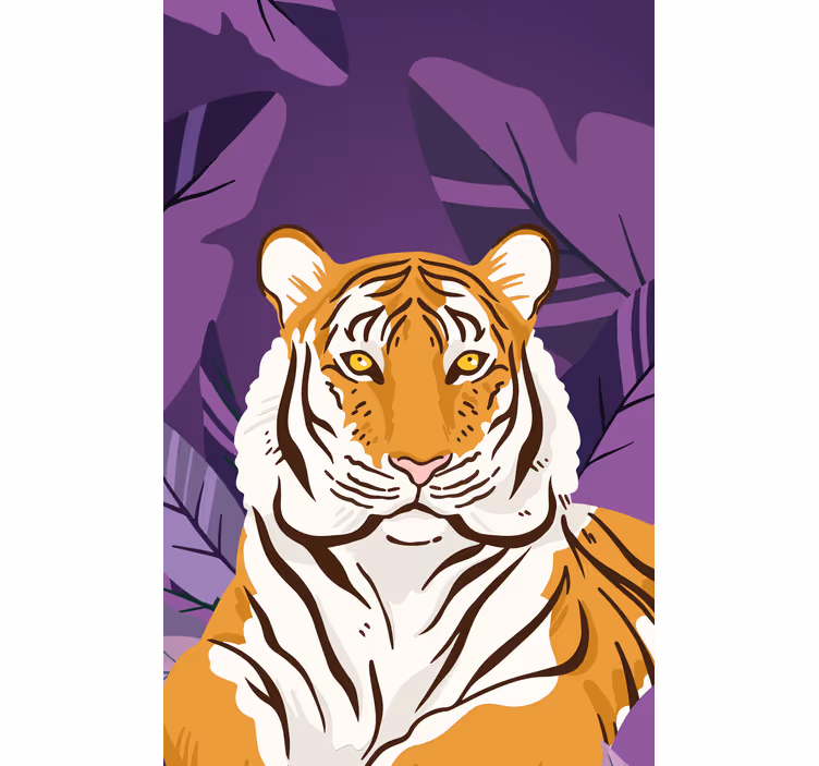 Rulou geam animale portret de tigru cu frunze - TenStickers