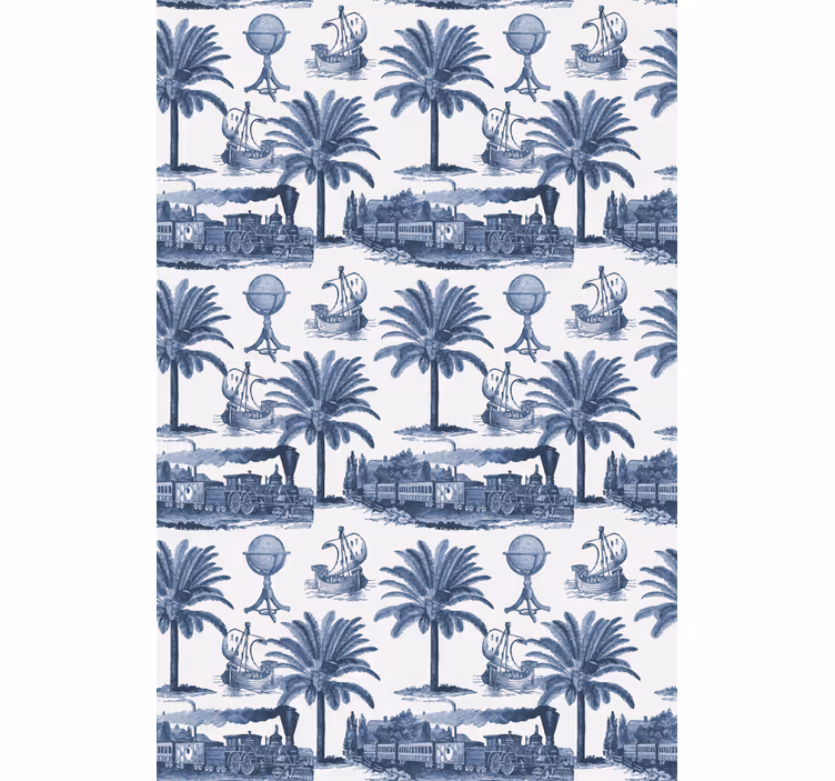 Rulou geam vintage scena palmei albastre - TenStickers