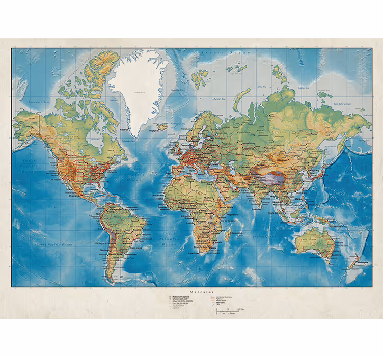 Rulou geam harta lumii mercator - TenStickers