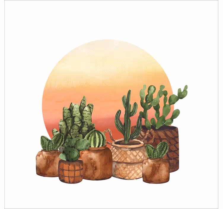 Rulou geam bucătărie cactus cu apus în cerc - TenStickers