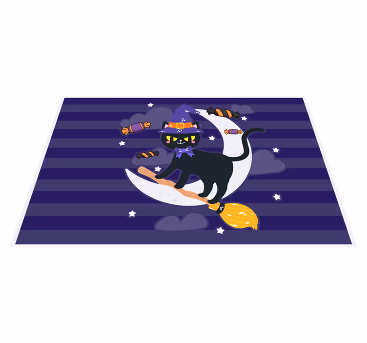 Naproane de halloween pisica vrăjitoare pe mătură - TenStickers
